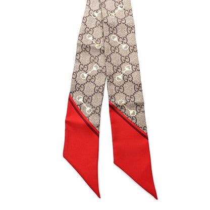 Gucci Silk Twill GG Monogram Gold Horsebity Neck Bow Scarf Flame 2 of 4