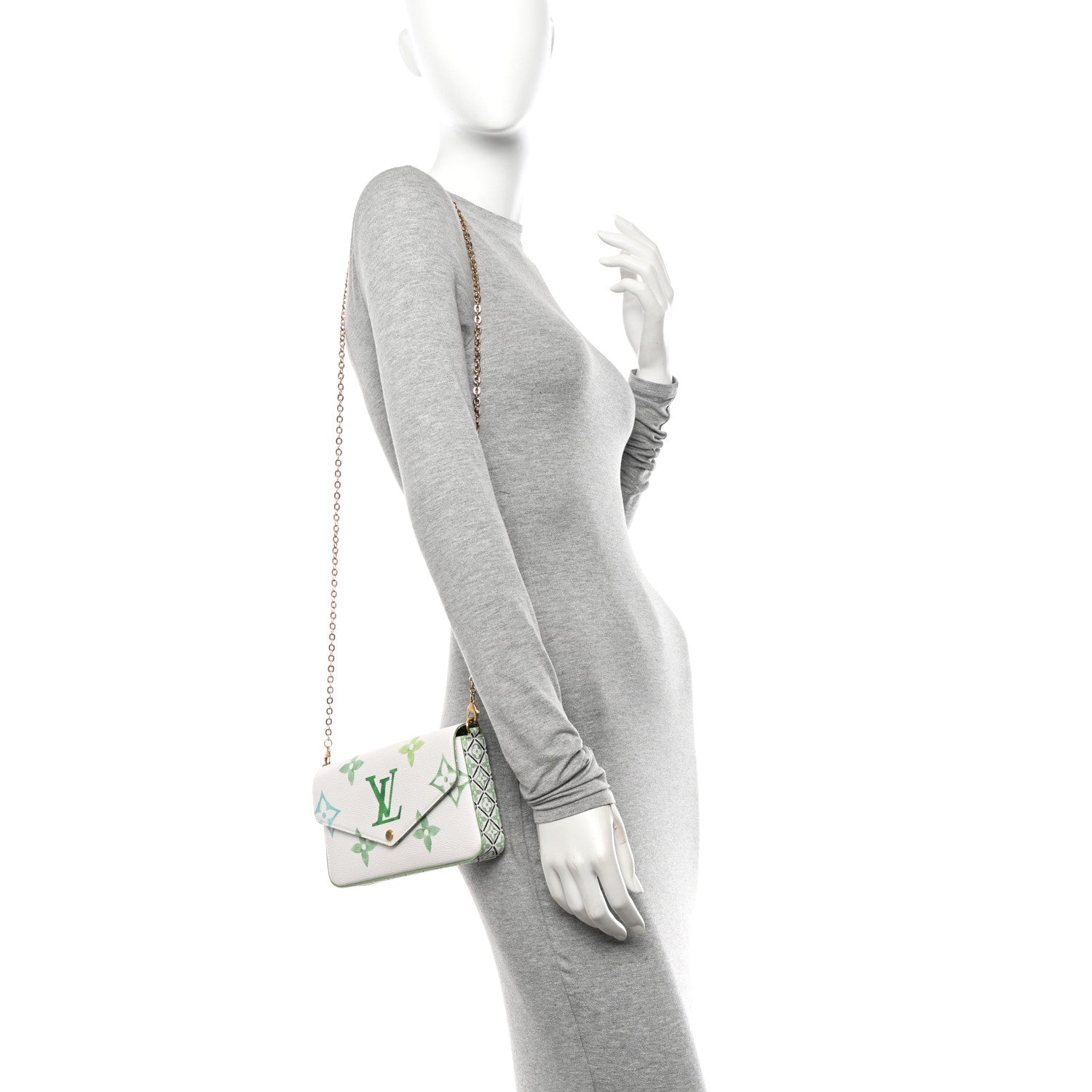 Louis Vuitton Monogram Giant By The Pool 2.0 Felicie Pochette Chain Wallet Jade Green 3 of 10