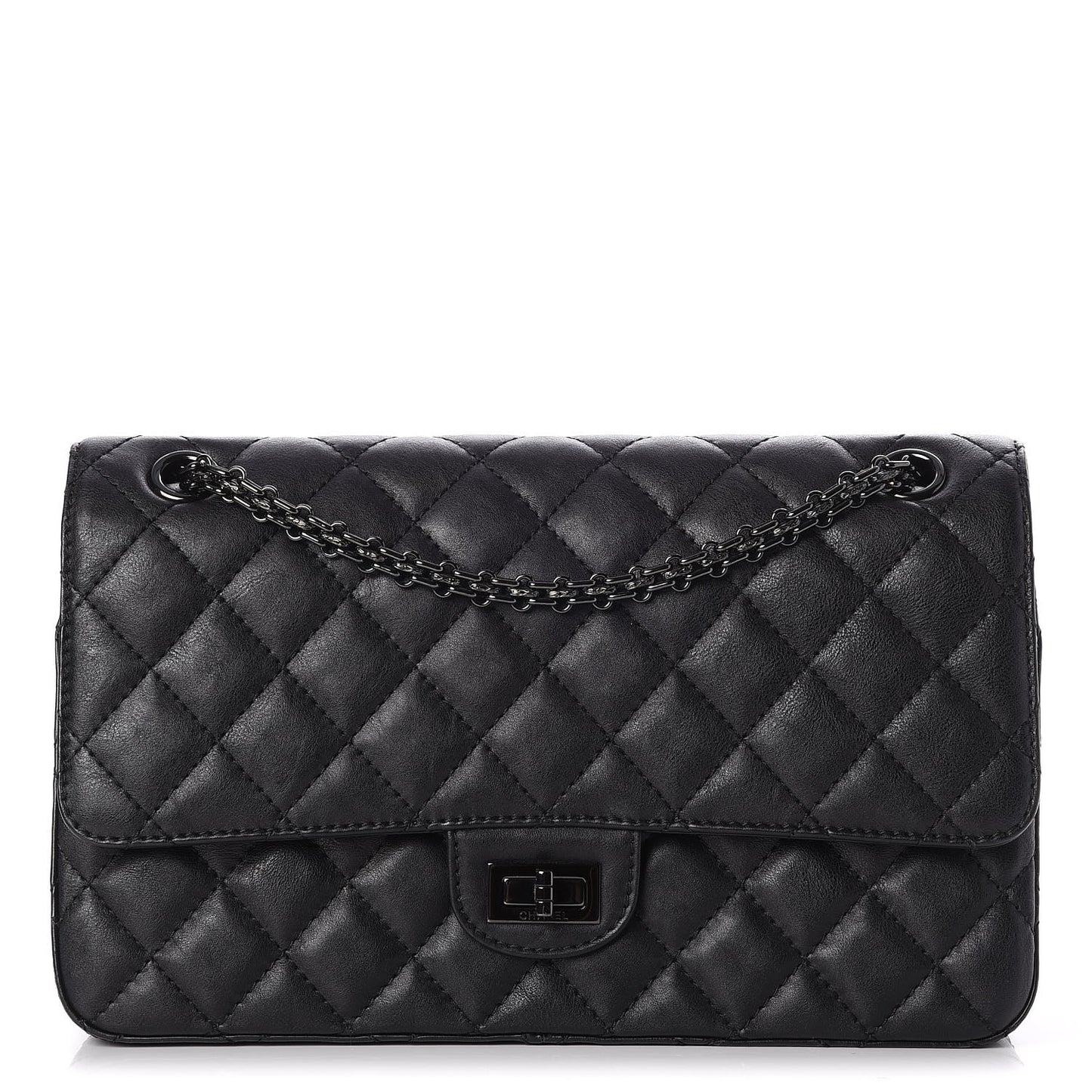 Crumpled Calfskin Quilted 2.55 Reissue 226 Flap So Black