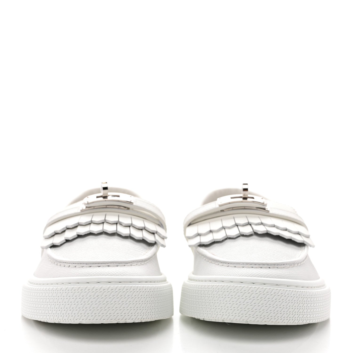 Hermes Epsom Calfskin Game Slip On Fringe Sneakers 38 White 3 of 10