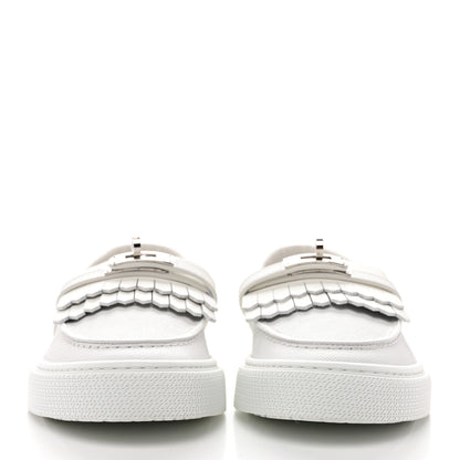 Hermes Epsom Calfskin Game Slip On Fringe Sneakers 38 White 3 of 10