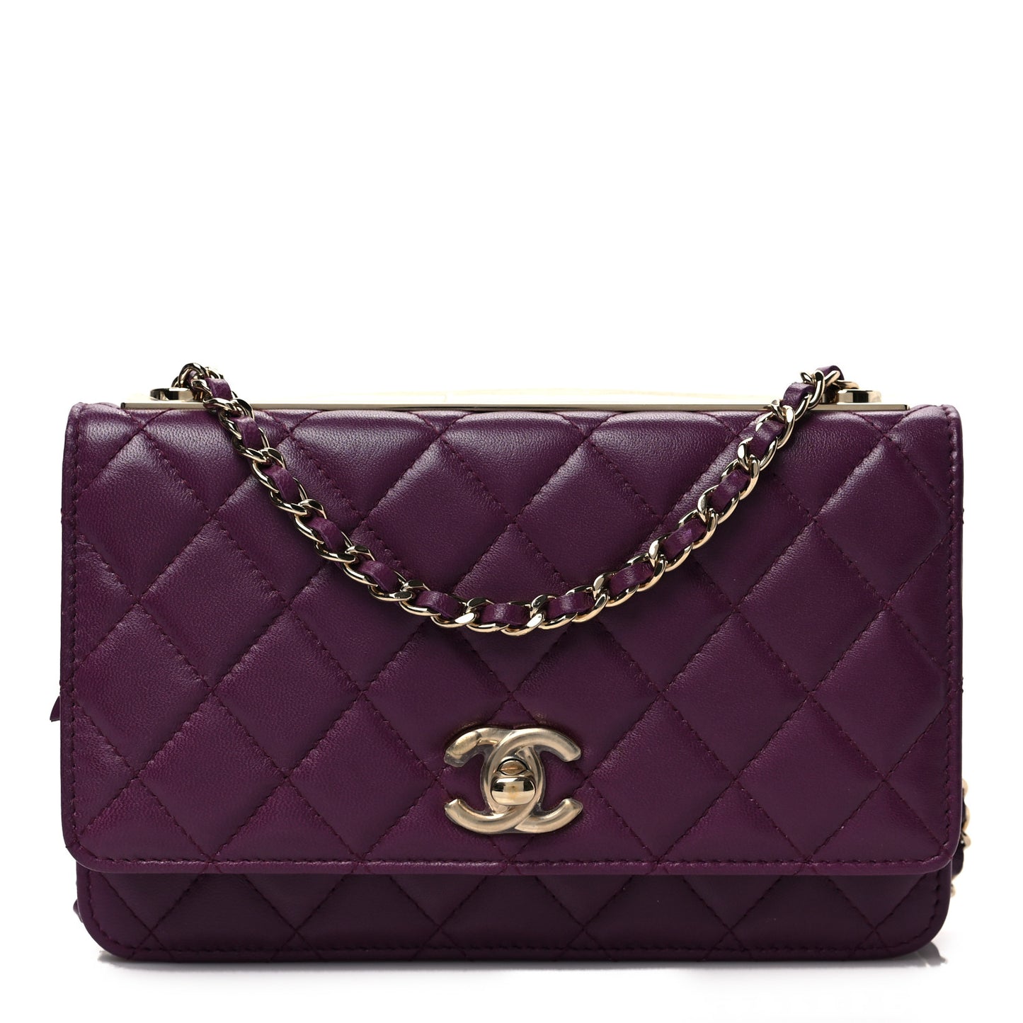 Lambskin Quilted Trendy CC Wallet On Chain WOC Purple