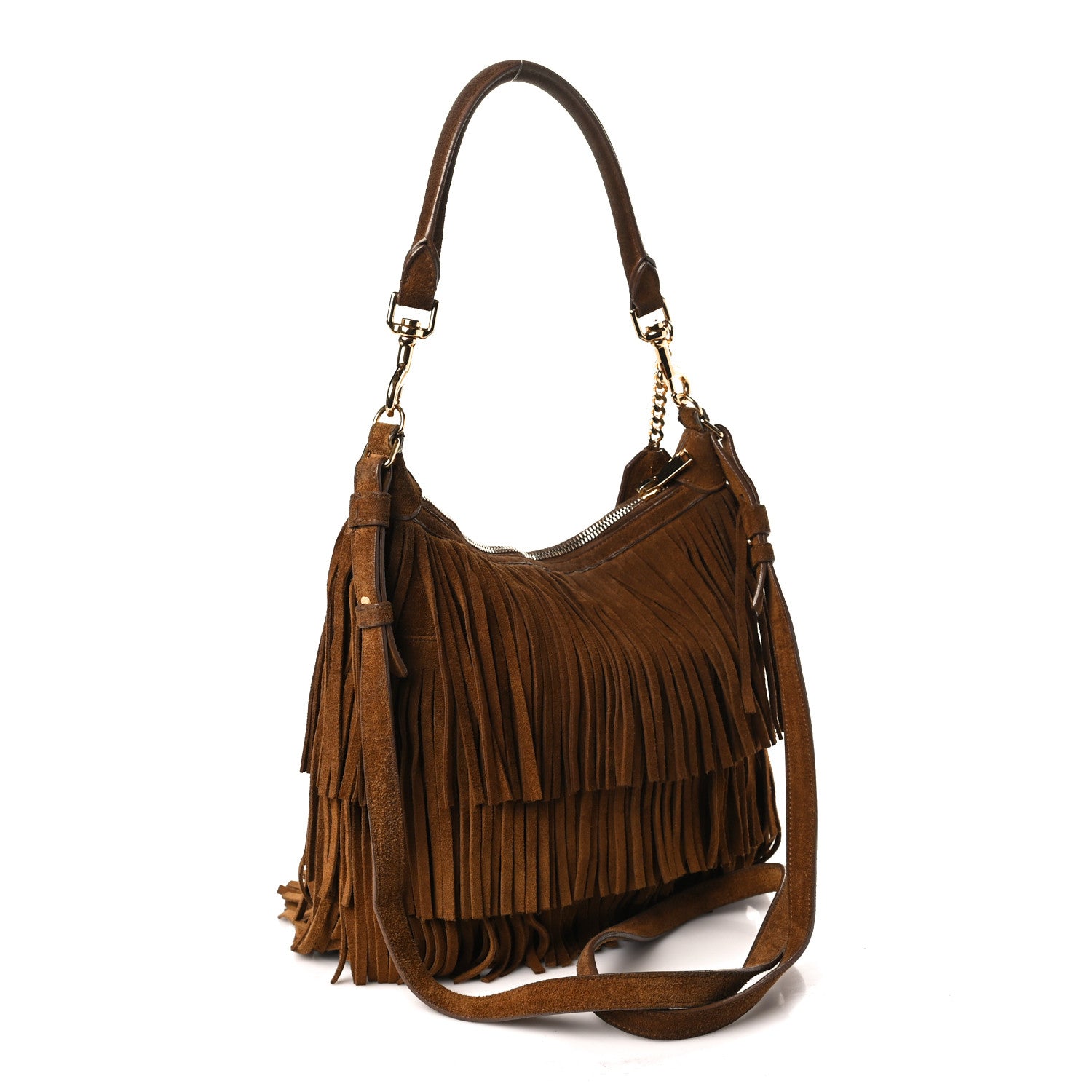 Saint Laurent Suede Calfskin Small Emmanuelle Fringe Hobo Bag Light Ocre 2 of 13