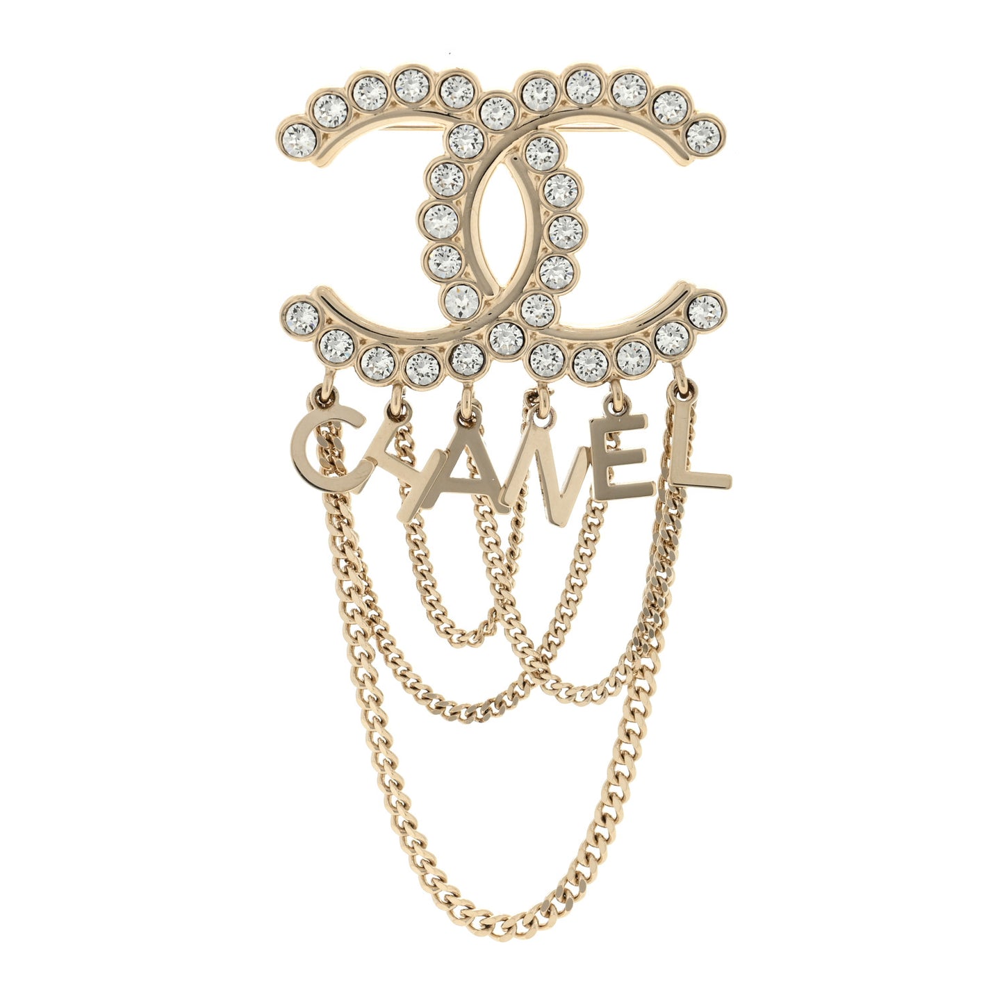 Metal Crystal Bow-tiful CC Chain Brooch Gold