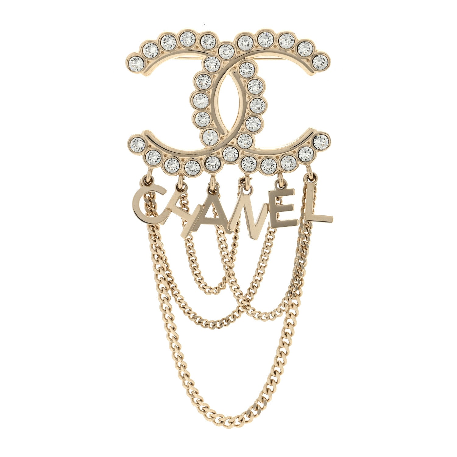 Chanel Metal Crystal Bow-tiful CC Chain Brooch Gold 1 of 3