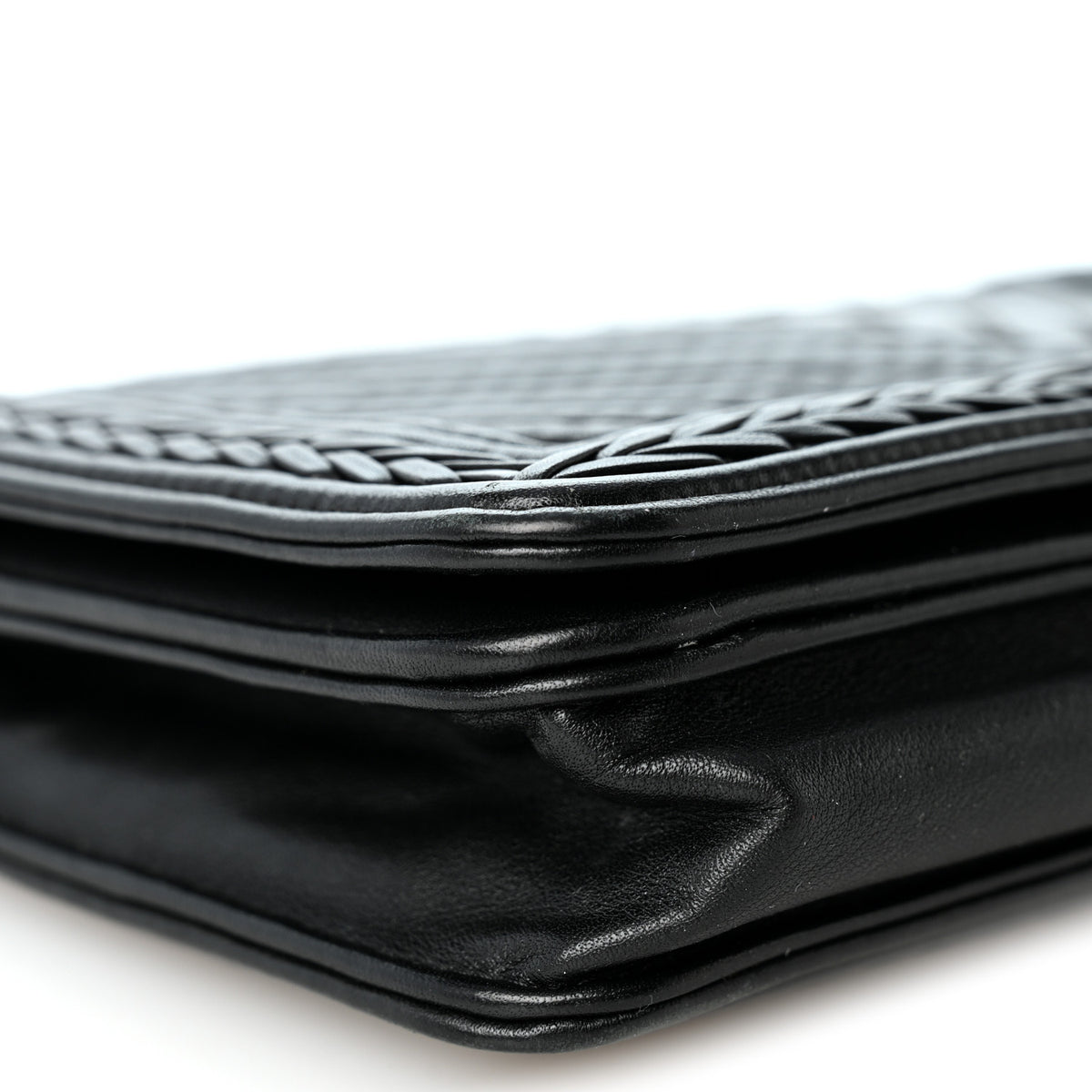 Calfskin Chevron Quilted Braided Boy Wallet On Chain WOC Black