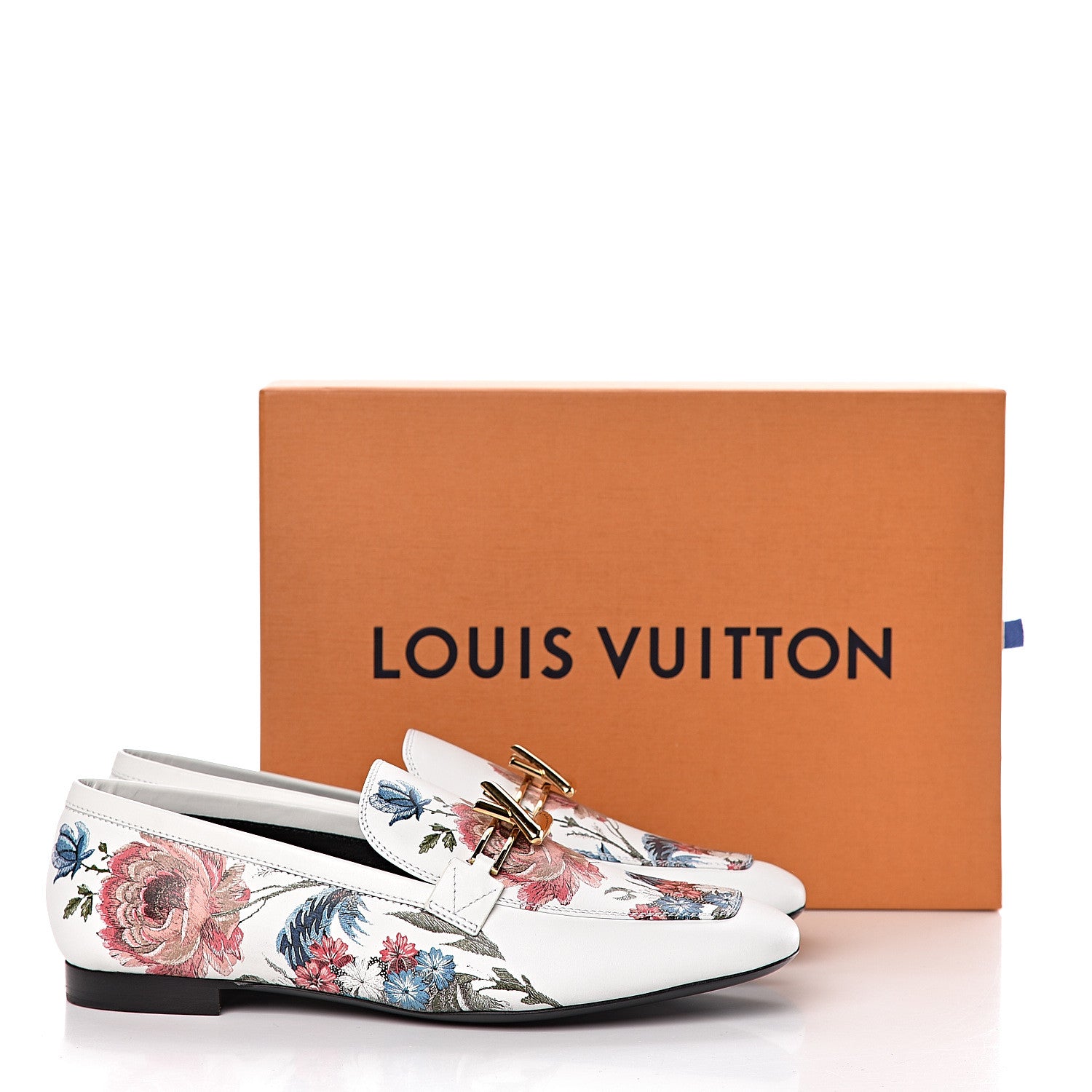 Louis Vuitton Calfskin Upper Case Flat Flowers Loafer 37.5 White Multicolor 10 of 10