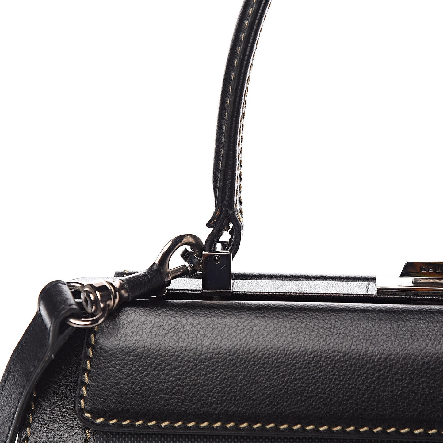 Calfskin Canvas Illusion Top Handle Frame Bag Jumping Black