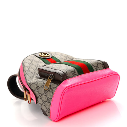 Gucci GG Supreme Monogram Textured Dollar Calfskin Web Small Ophidia Day Backpack Beige Ebony Fluorescent Fuchsia 4 of 9