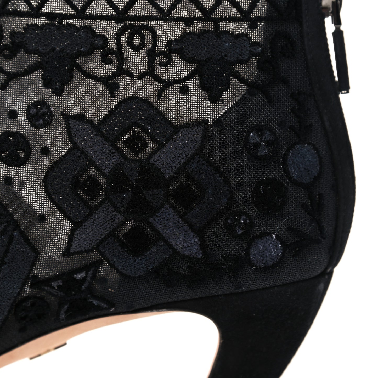 Embroidered Mesh Ankle Boot 38 Black