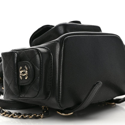 Chanel Shiny Caviar Quilted Small Pockets Drawstring Backpack Black 7 of 10
