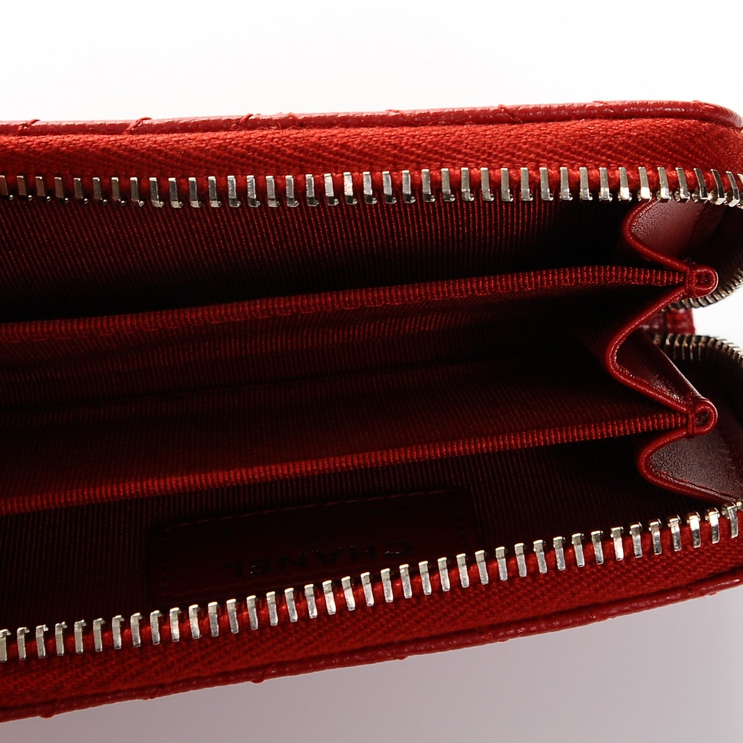 Caviar Chevron Quilted Zip Around Coin Purse Red