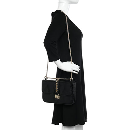 Valentino Garavani Snakeskin Medium Glam Lock Rockstud Flap Black 2 of 10
