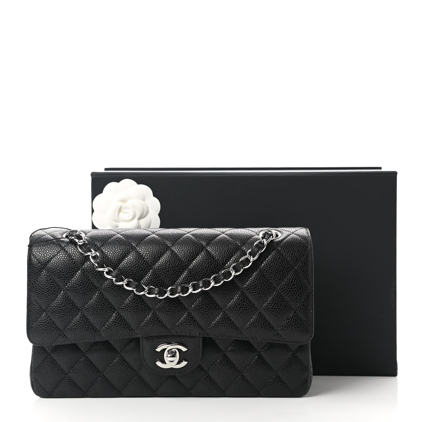 Caviar Quilted Medium Double Flap Black