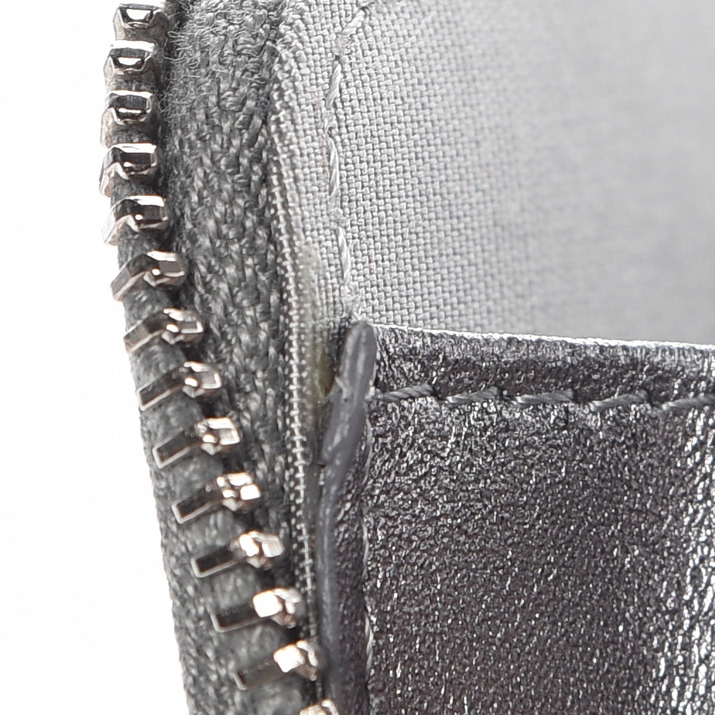 Metallic Lambskin Camellia Embossed Zip Coin Purse Grey