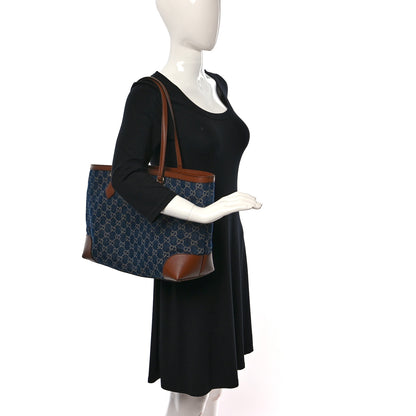 Gucci New Denim GG Monogram Medium Ophidia Shopping Tote Blue Tea Cuir 2 of 8