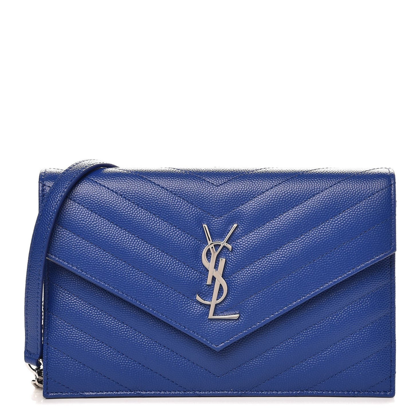 Grain De Poudre Matelasse Chevron Monogram Envelope Chain Wallet Royal Blue