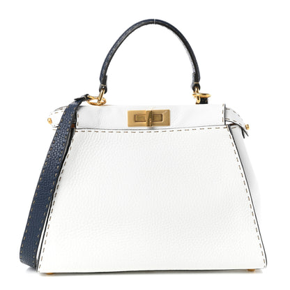 Fendi Cuoio Romano Selleria Tri-color Medium Peekaboo Iconic Satchel White Indaco Saddler 1 of 9