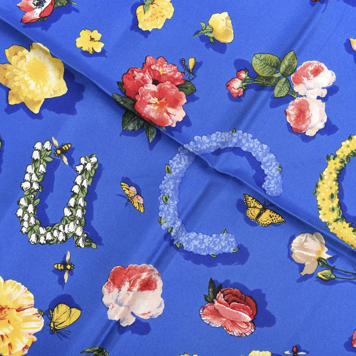 Gucci Silk Guccy Floral Print Pocket Square Blue 2 of 3