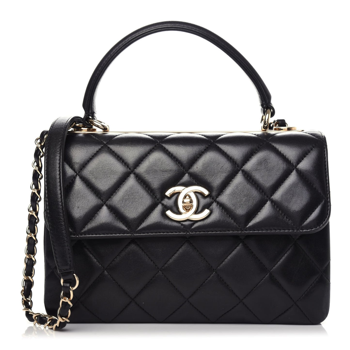 Lambskin Quilted Small Trendy CC Dual Handle Flap Bag Black