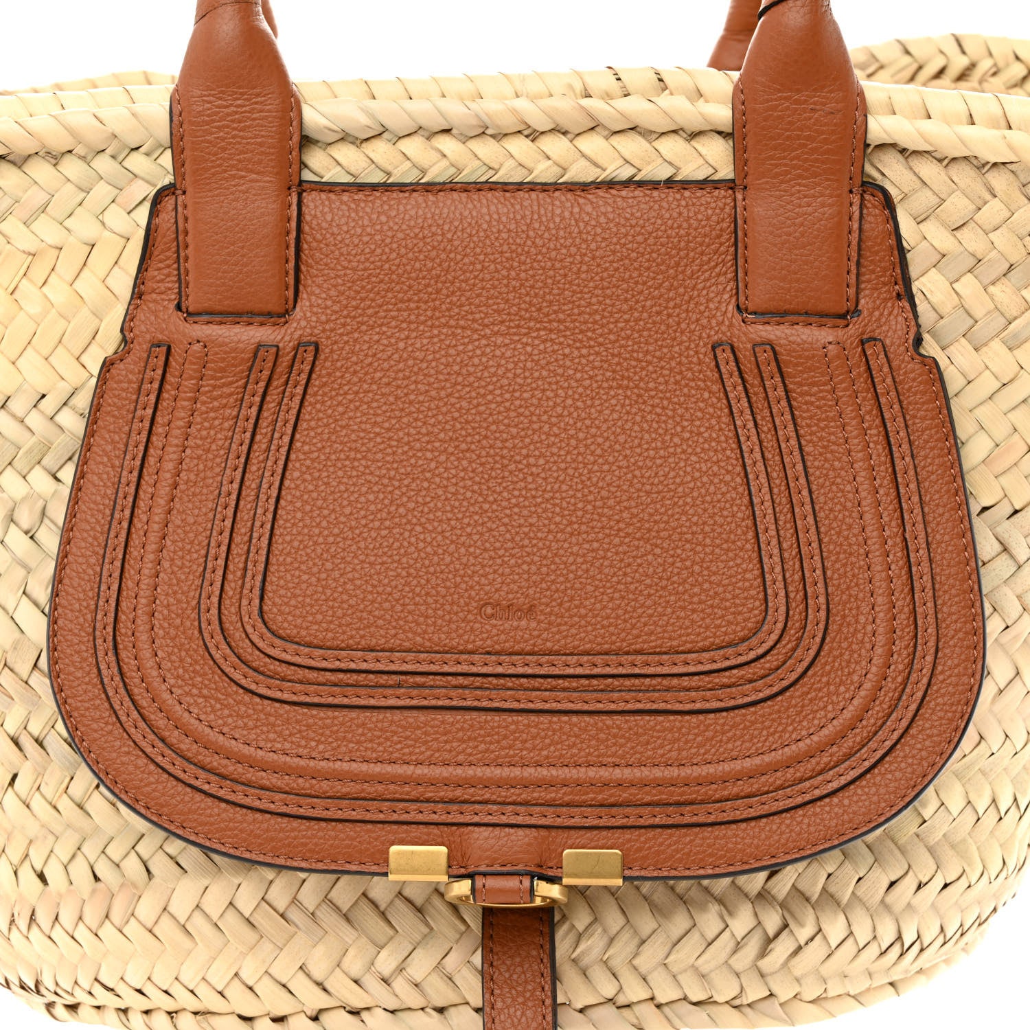 Chloe Raffia Small Grain Calfskin Medium Marcie Basket Tan 7 of 9