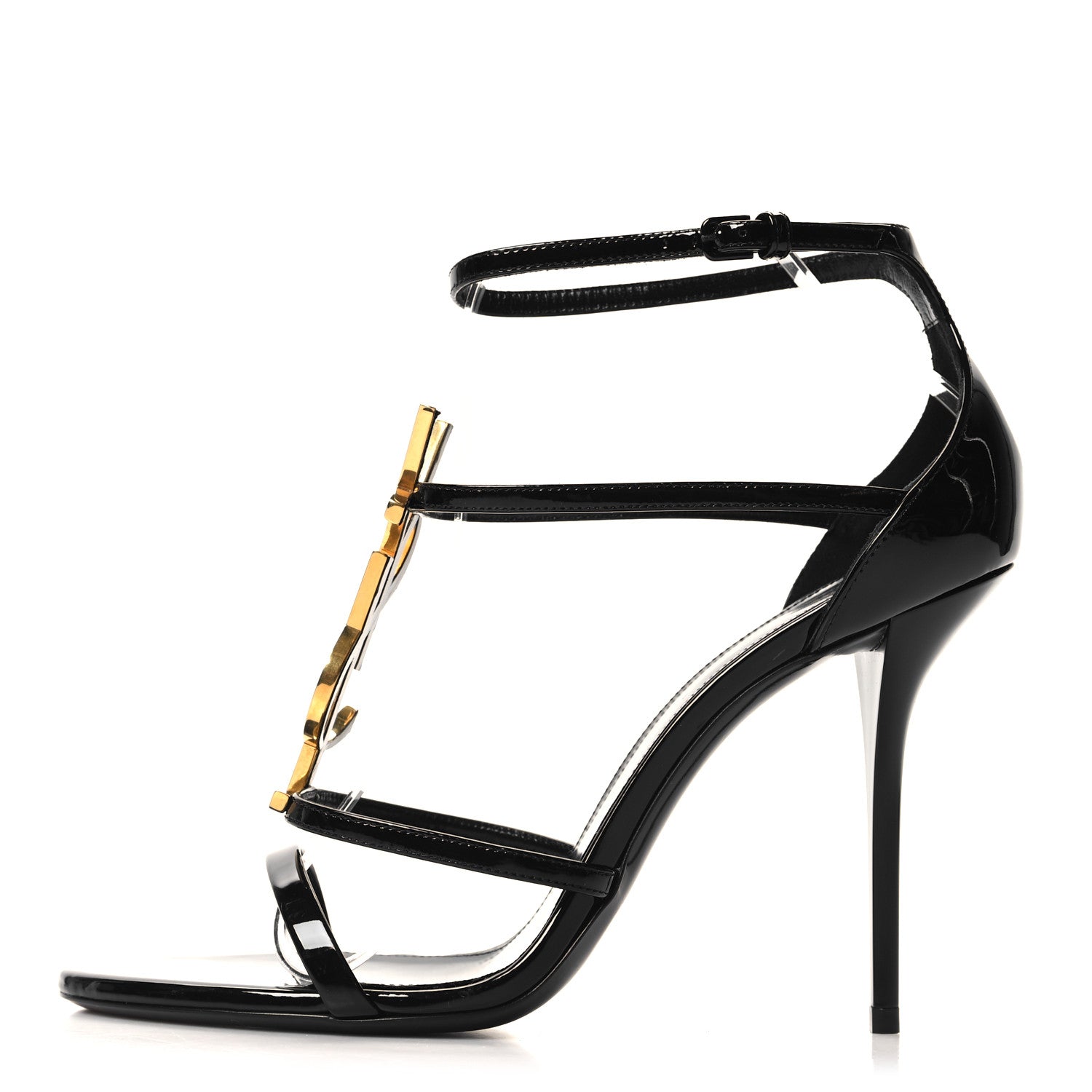Saint Laurent Patent Cassandra 100 Ankle Strap Sandals 40.5 Black 1 of 9