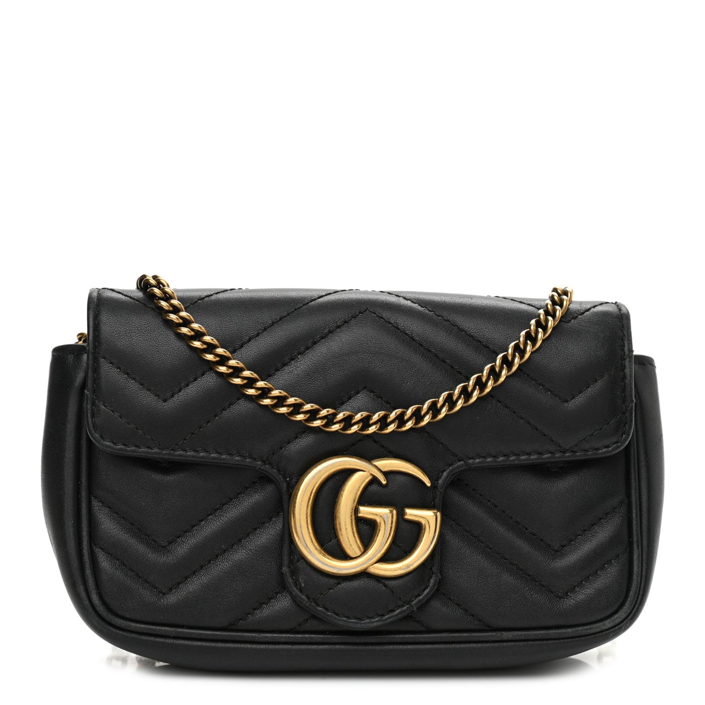 Calfskin Matelasse Super Mini GG Marmont Shoulder Bag Black