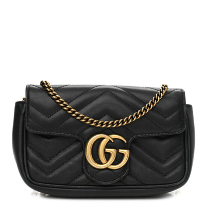 Gucci Calfskin Matelasse Super Mini GG Marmont Shoulder Bag Black 1 of 11