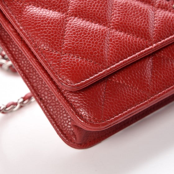 Caviar Quilted Wallet on Chain WOC Red