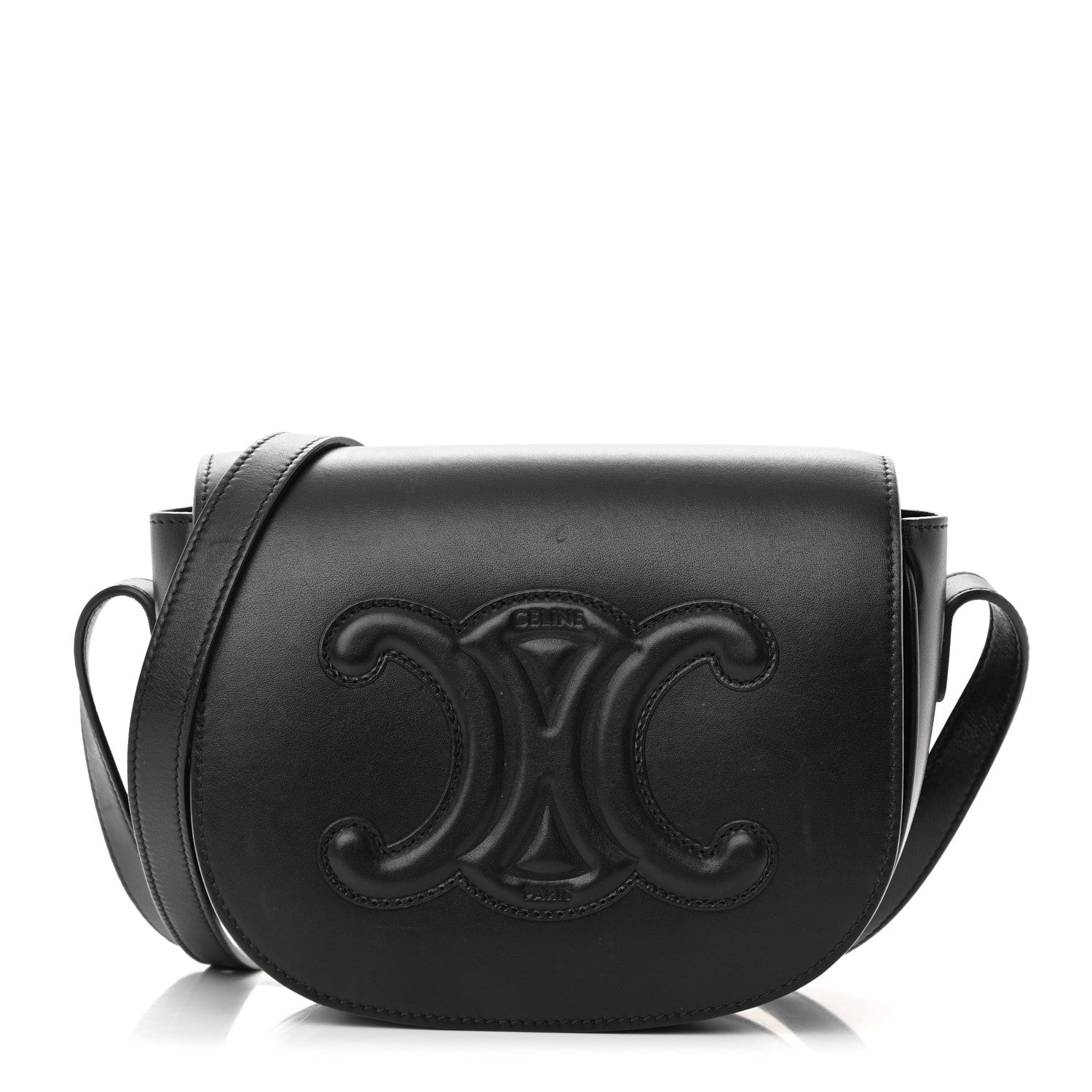 Celine Smooth Calfskin Cuir Triomphe Folco Crossbody Bag Black 1 of 17