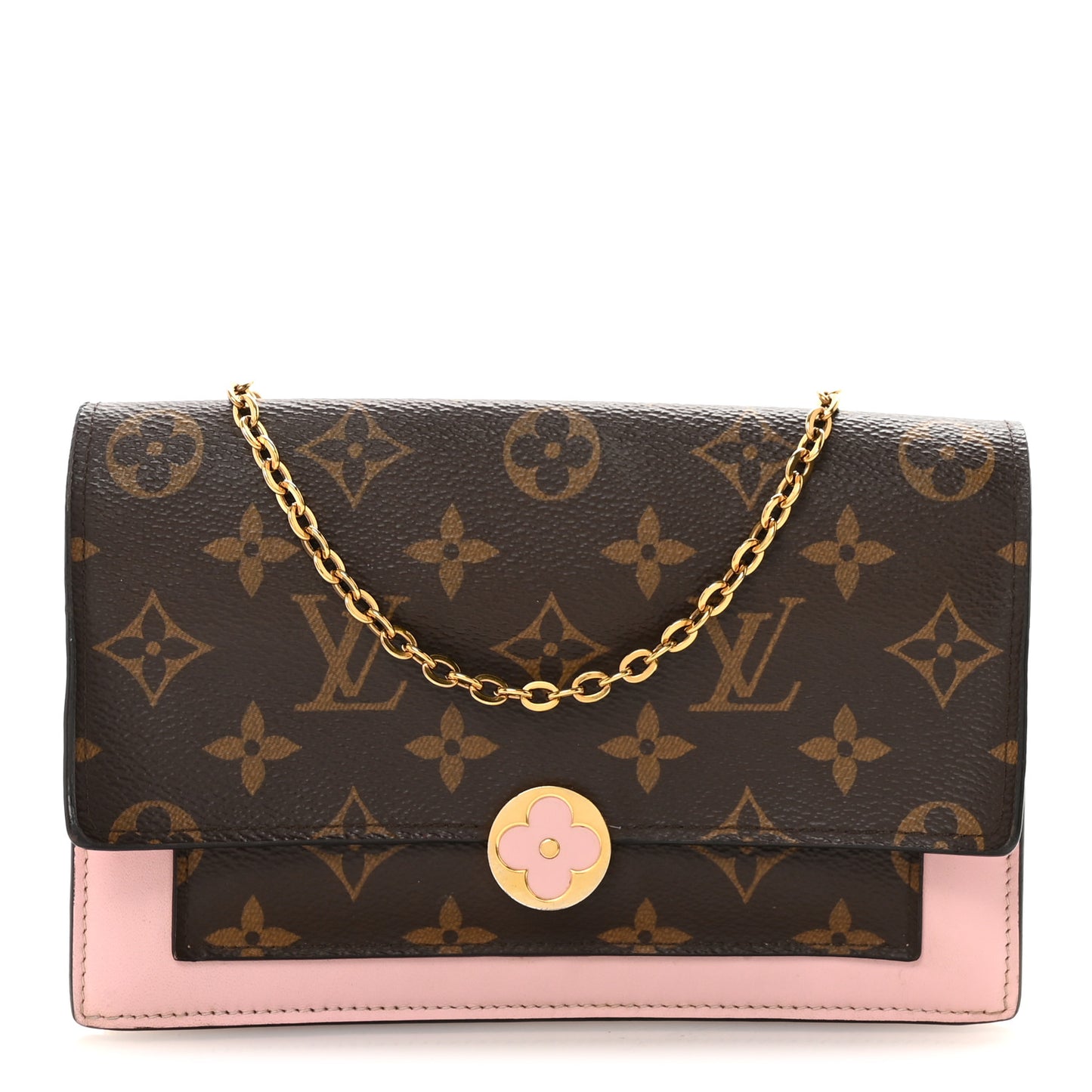 Monogram Flore Chain Wallet Rose Ballerine