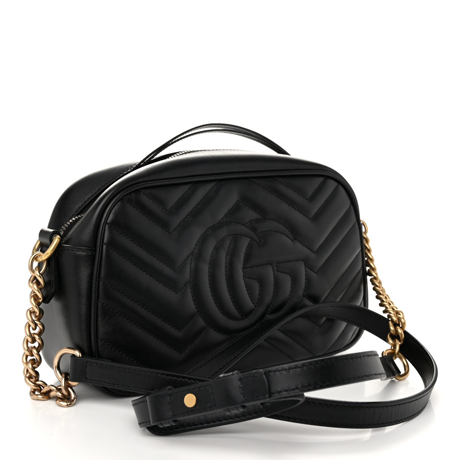 Gucci Calfskin Matelasse Small GG Marmont Chain Shoulder Bag Black 3 of 10