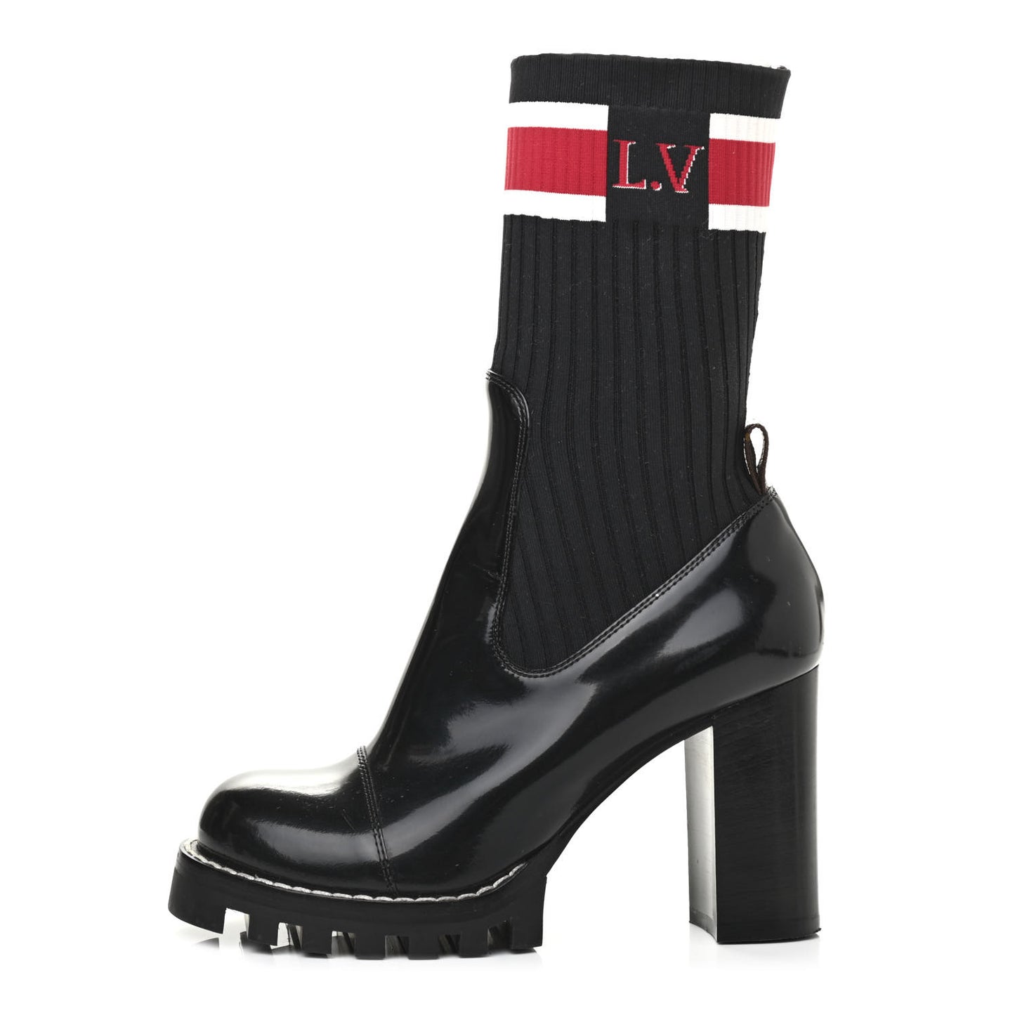 Patent Calfskin Star Trail Sock Ankle Boots 38 Black