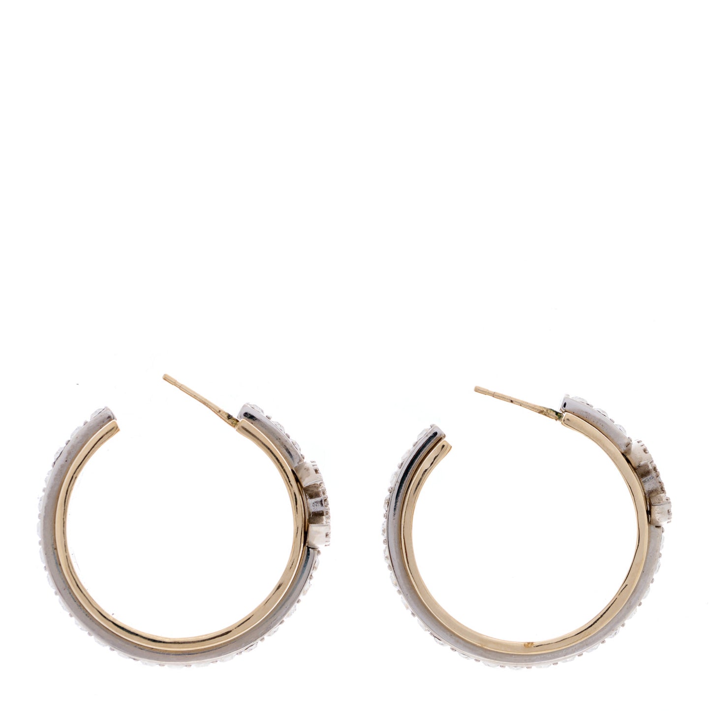 Metal Crystal CC Hoop Earrings Gold Silver