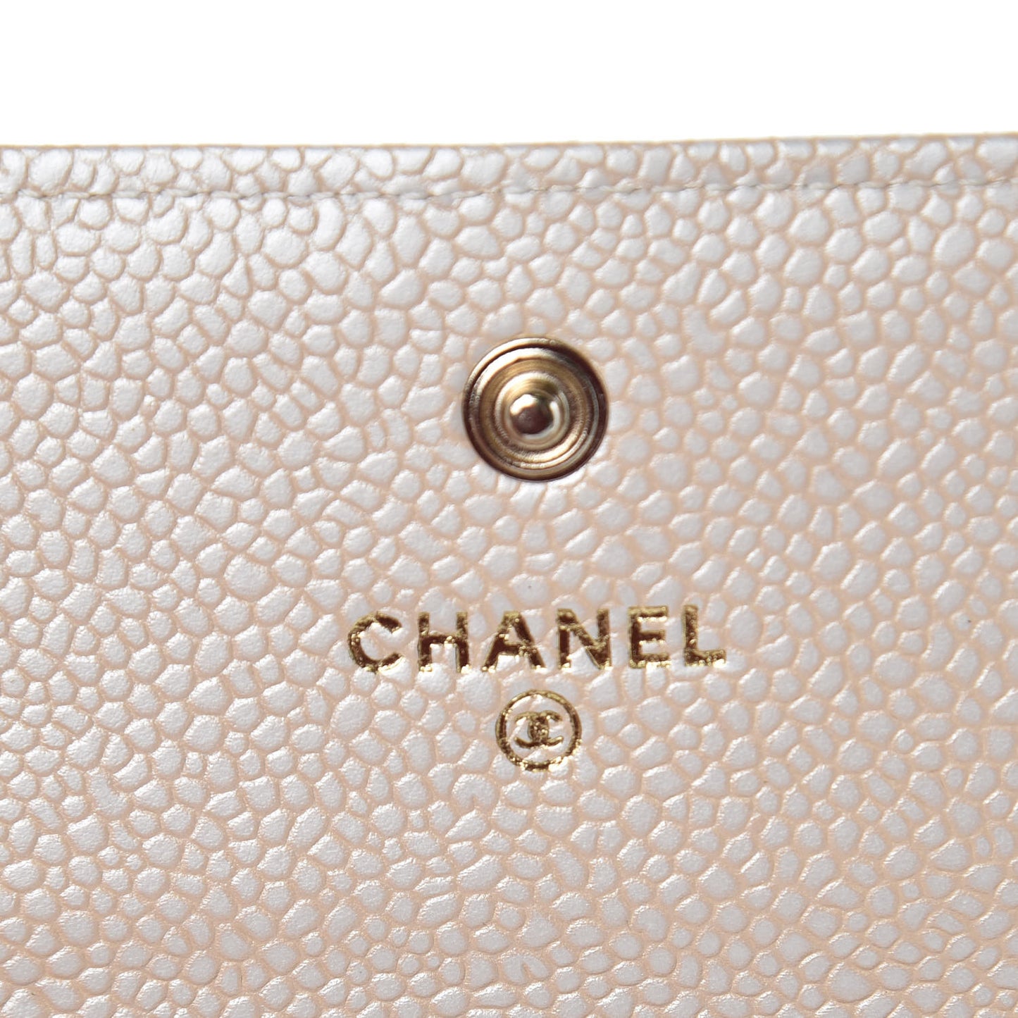 Metallic Caviar Quilted Large Gusset Flap Wallet Light Beige