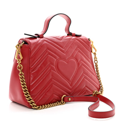 Gucci Calfskin Matelasse Small GG Marmont Top Handle Shoulder Bag Hibiscus Red 3 of 11