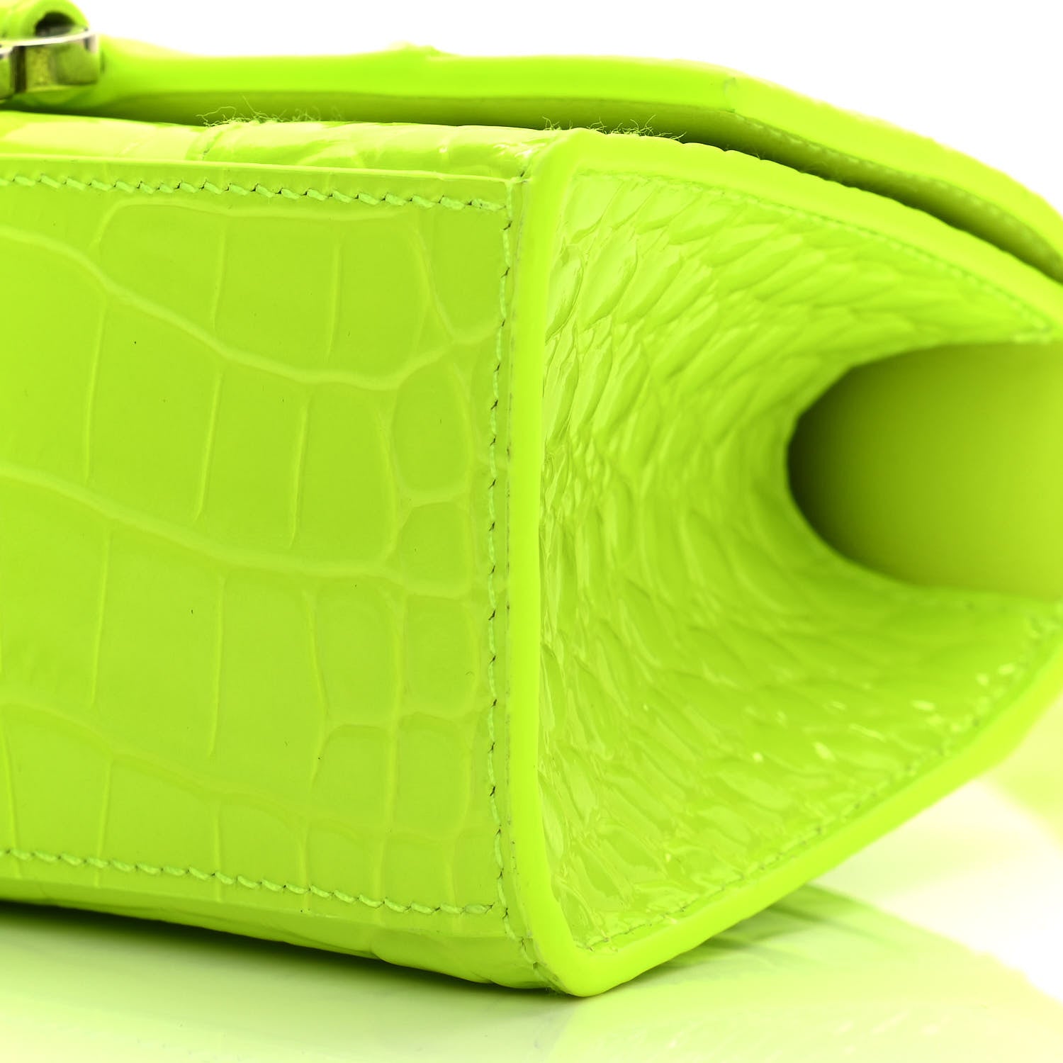 Balenciaga Shiny Calfskin Crocodile Embossed Hourglass Top Handle Bag XS Fluo Yellow 11 of 11