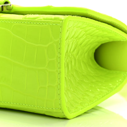 Balenciaga Shiny Calfskin Crocodile Embossed Hourglass Top Handle Bag XS Fluo Yellow 11 of 11