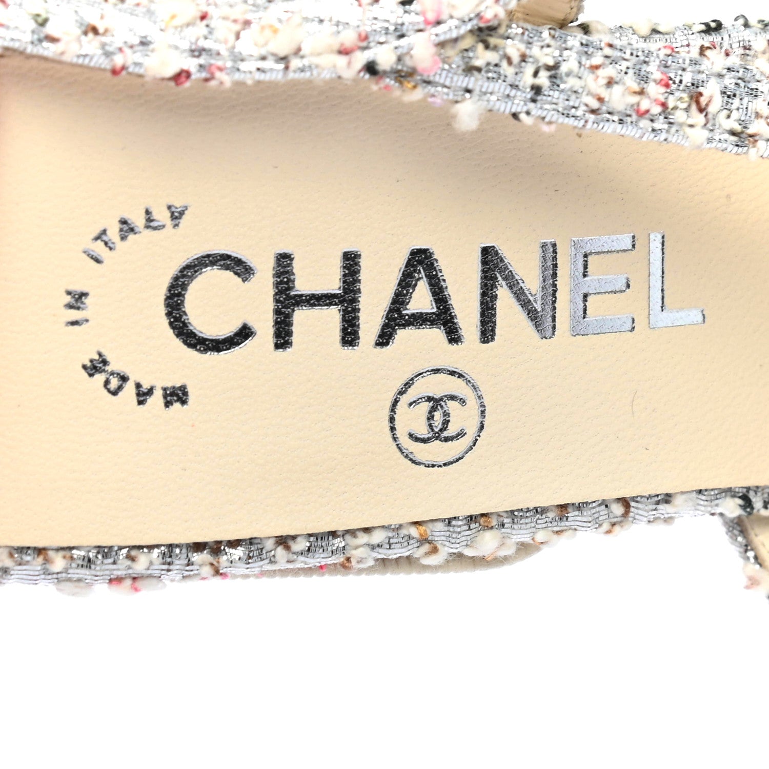 Chanel Tweed Cap Toe CC Slingback Pumps 38.5 Silver Grey 6 of 7
