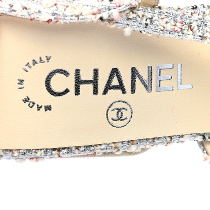 Chanel Tweed Cap Toe CC Slingback Pumps 38.5 Silver Grey 6 of 7