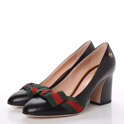 Gucci Malaga Kid Web Bow Pumps 37 Black 3 of 9