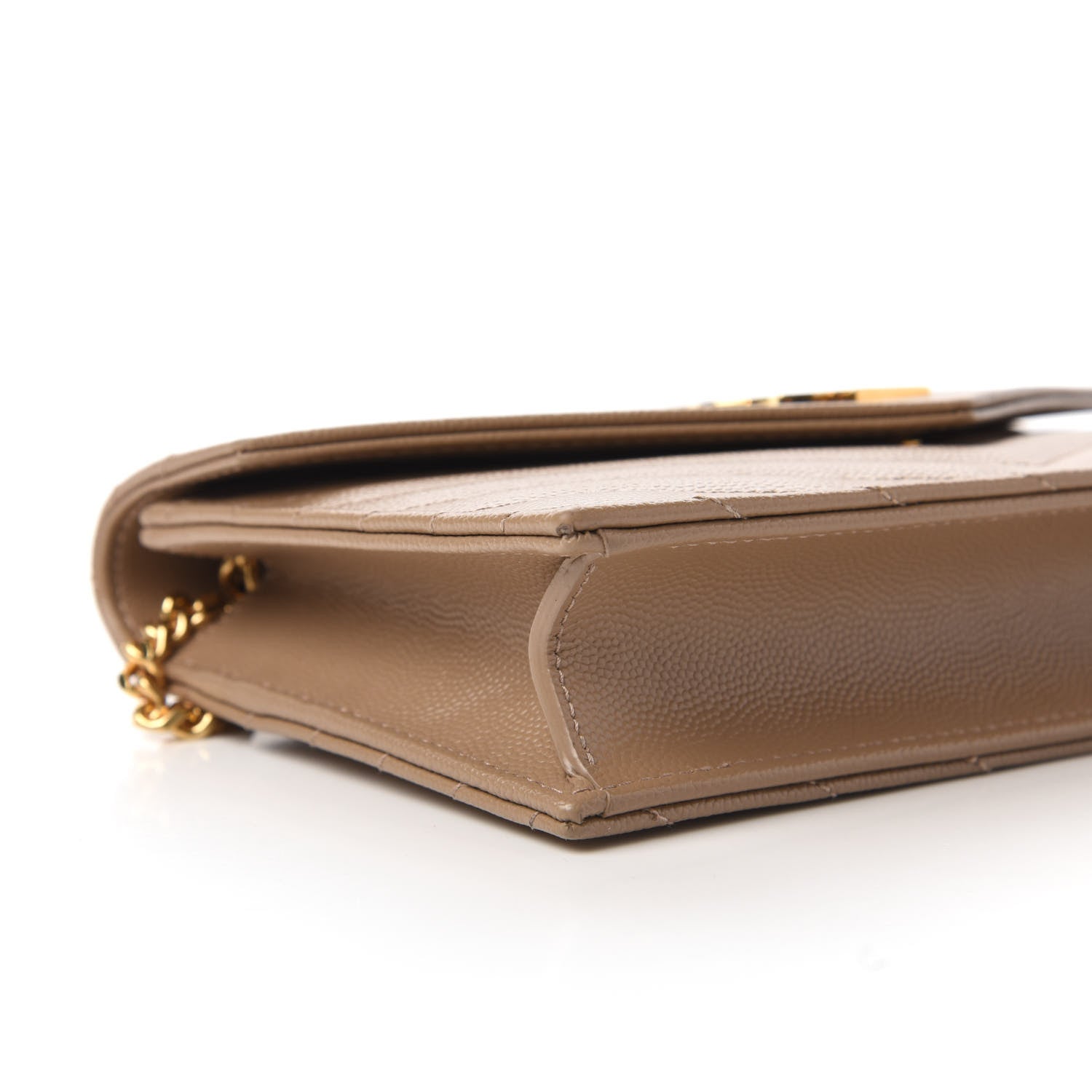 Saint Laurent Grain De Poudre Matelasse Chevron Monogram Envelope Chain Wallet Light Taupe 6 of 9