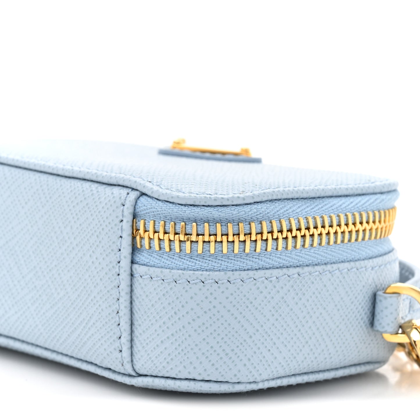 Saffiano Metal Triangle Logo Mini Pouch with Handle Blue