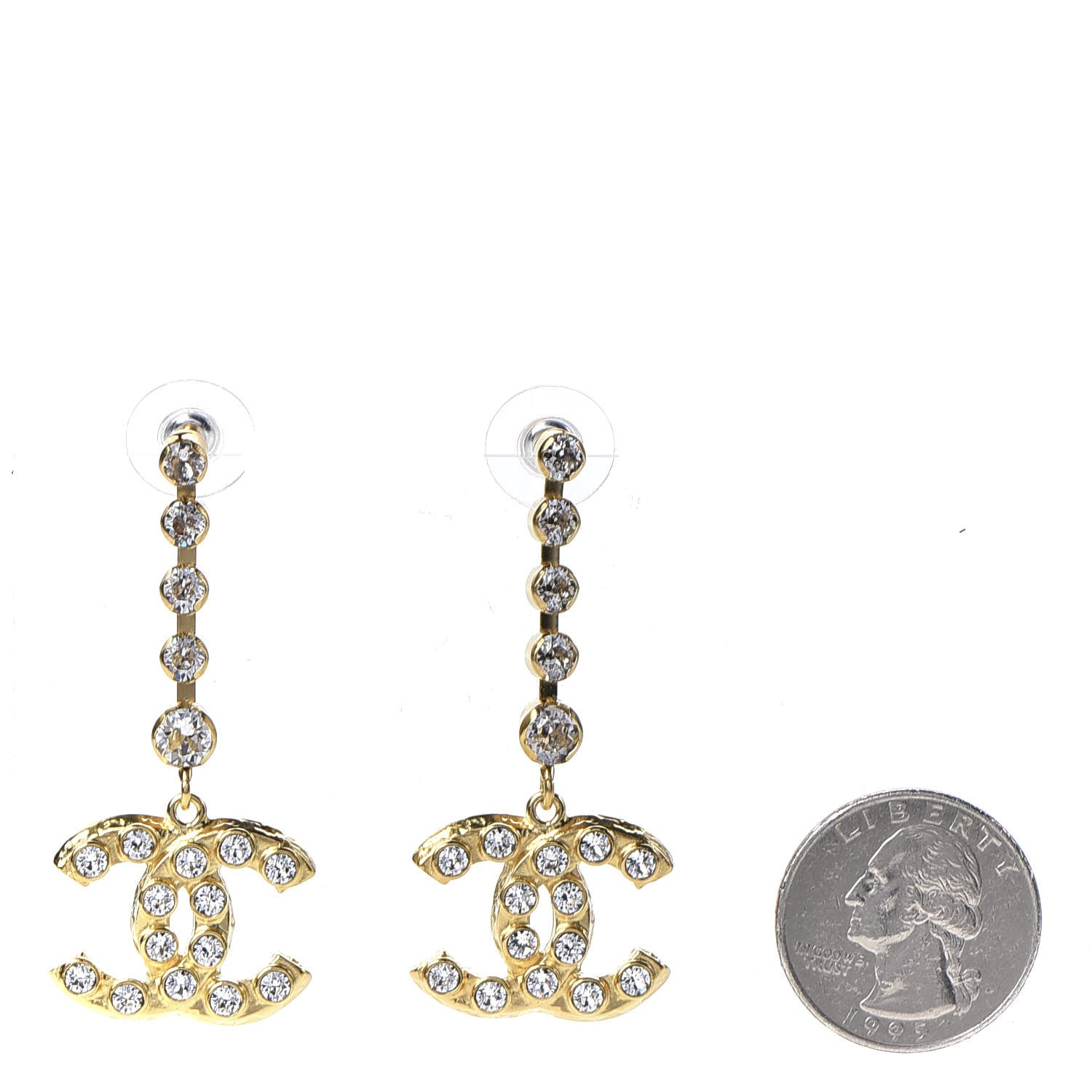 Chanel CC Crystal Drop Earrings Gold 2 of 5