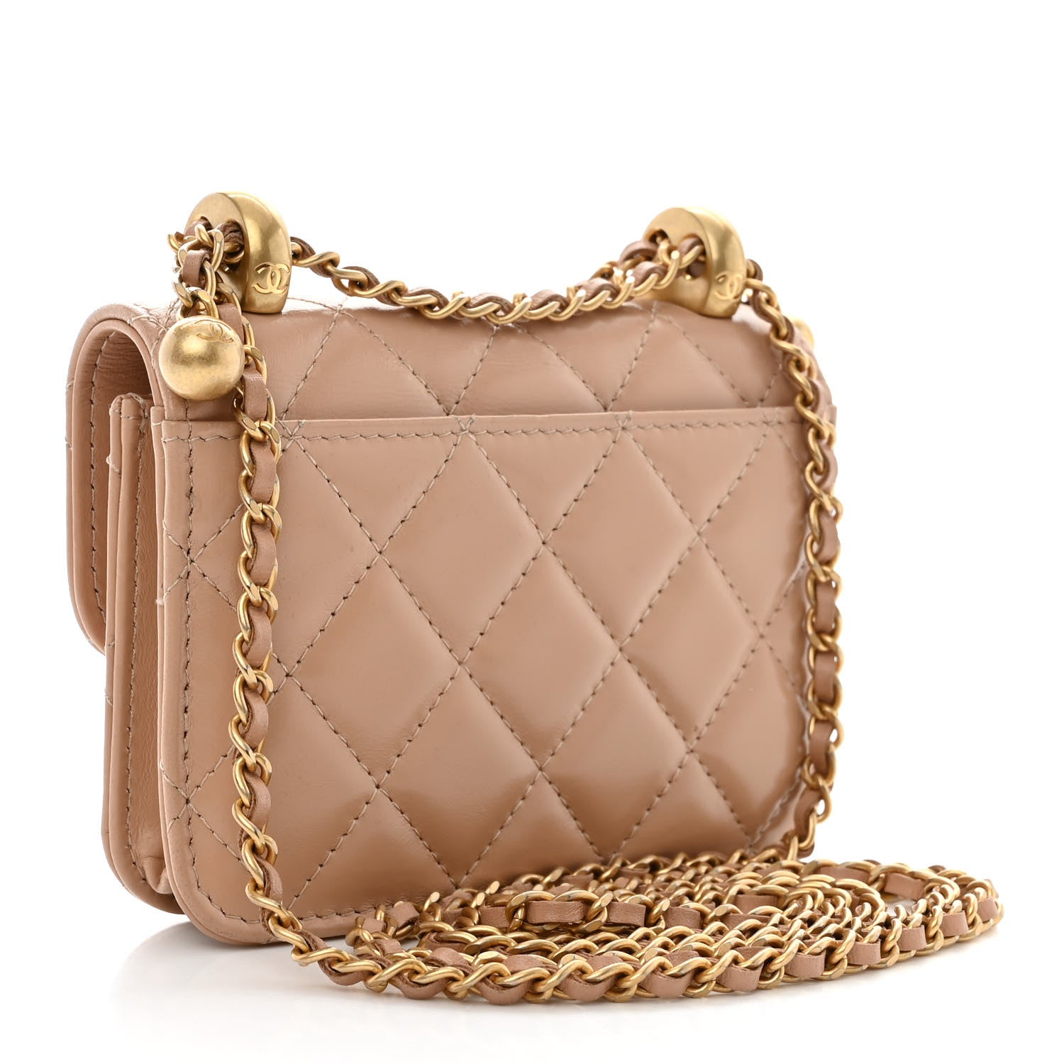 Chanel Calfskin Quilted Perfect Fit Coin Purse With Chain Beige 3 of 12