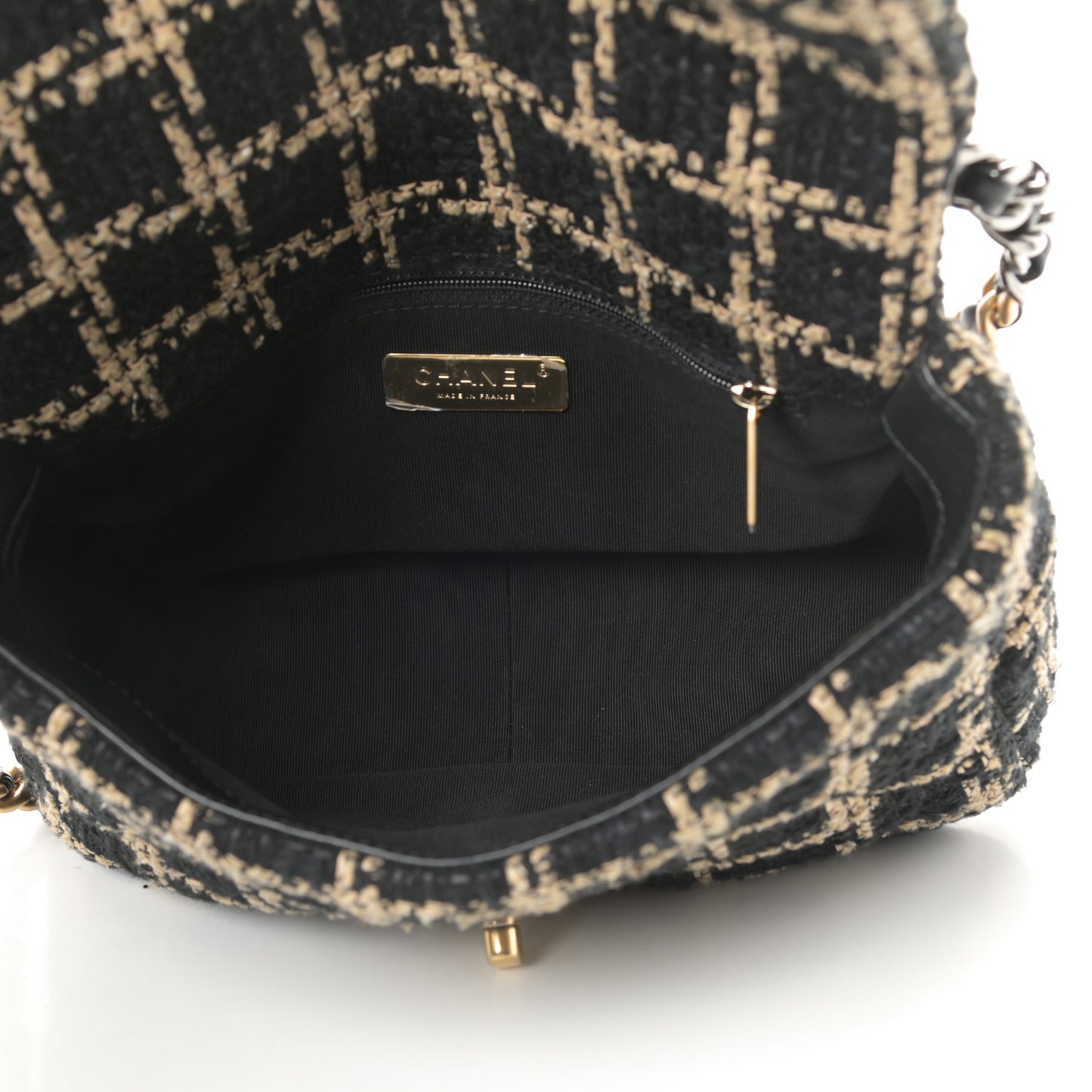 Tweed Quilted Medium Chanel 19 Flap Black Beige