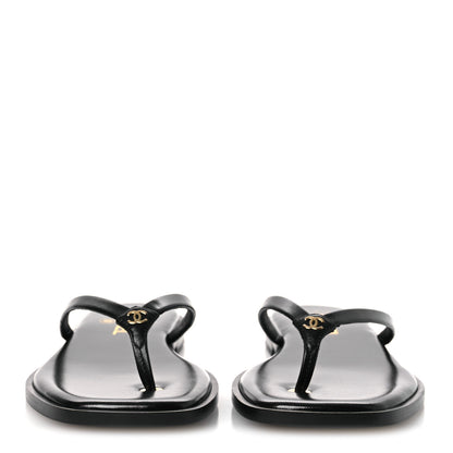 Chanel Goatskin CC Times Square Thong Sandals 38 Black 3 of 11