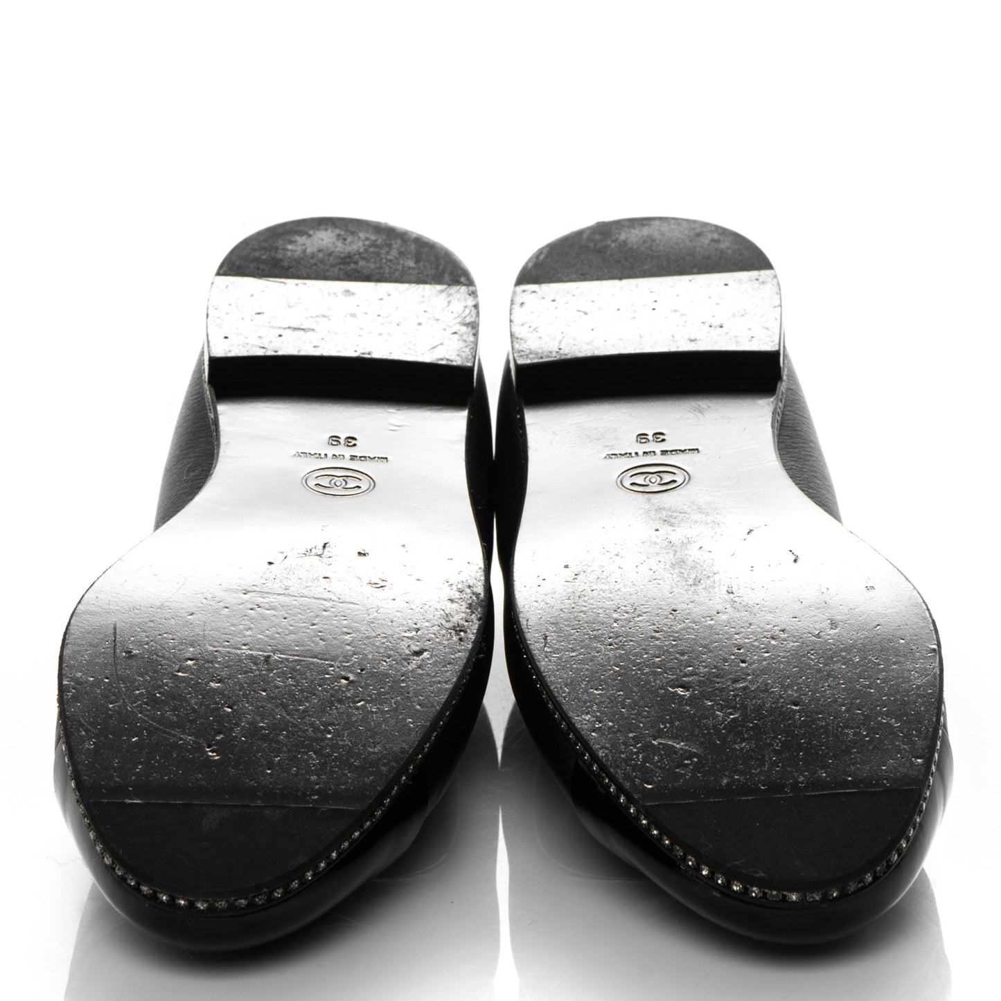 Patent Lambskin Crystal CC Cap Toe Ballerina Flats 39 Black