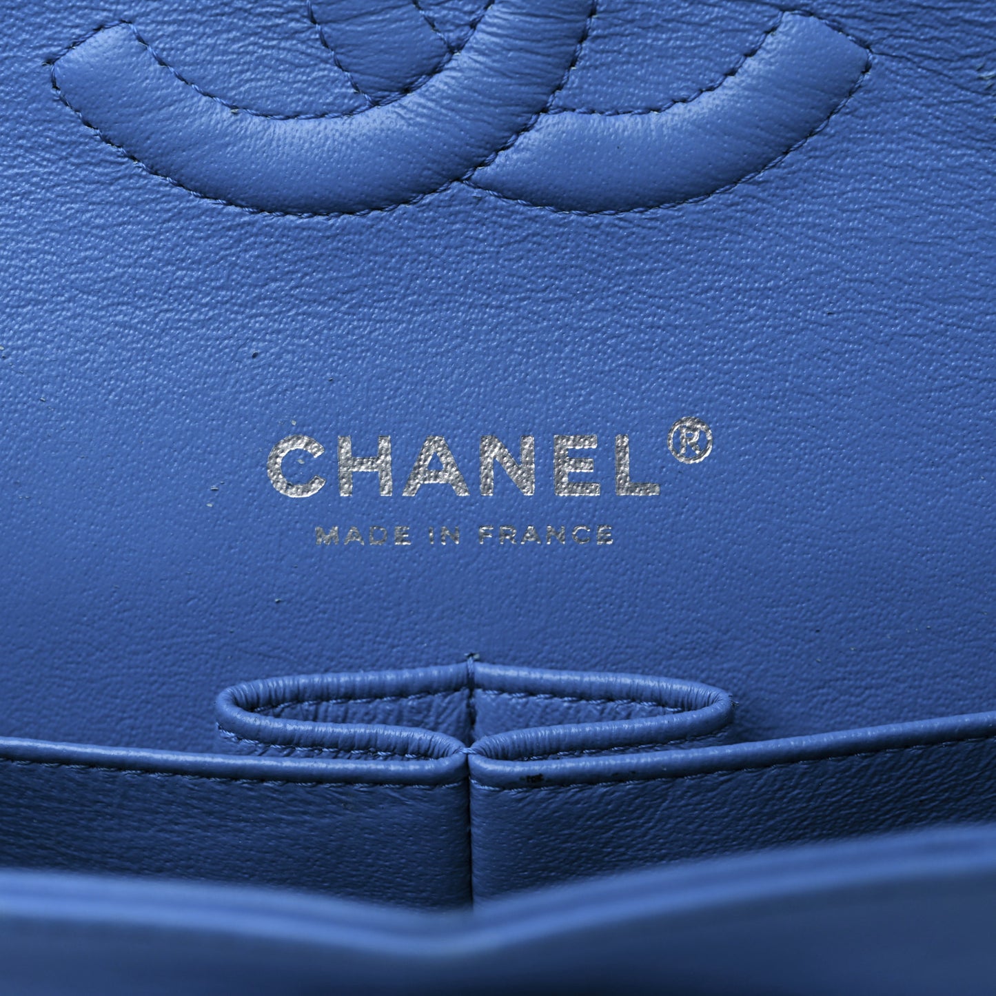 Patent Quilted Medium Double Flap Blue