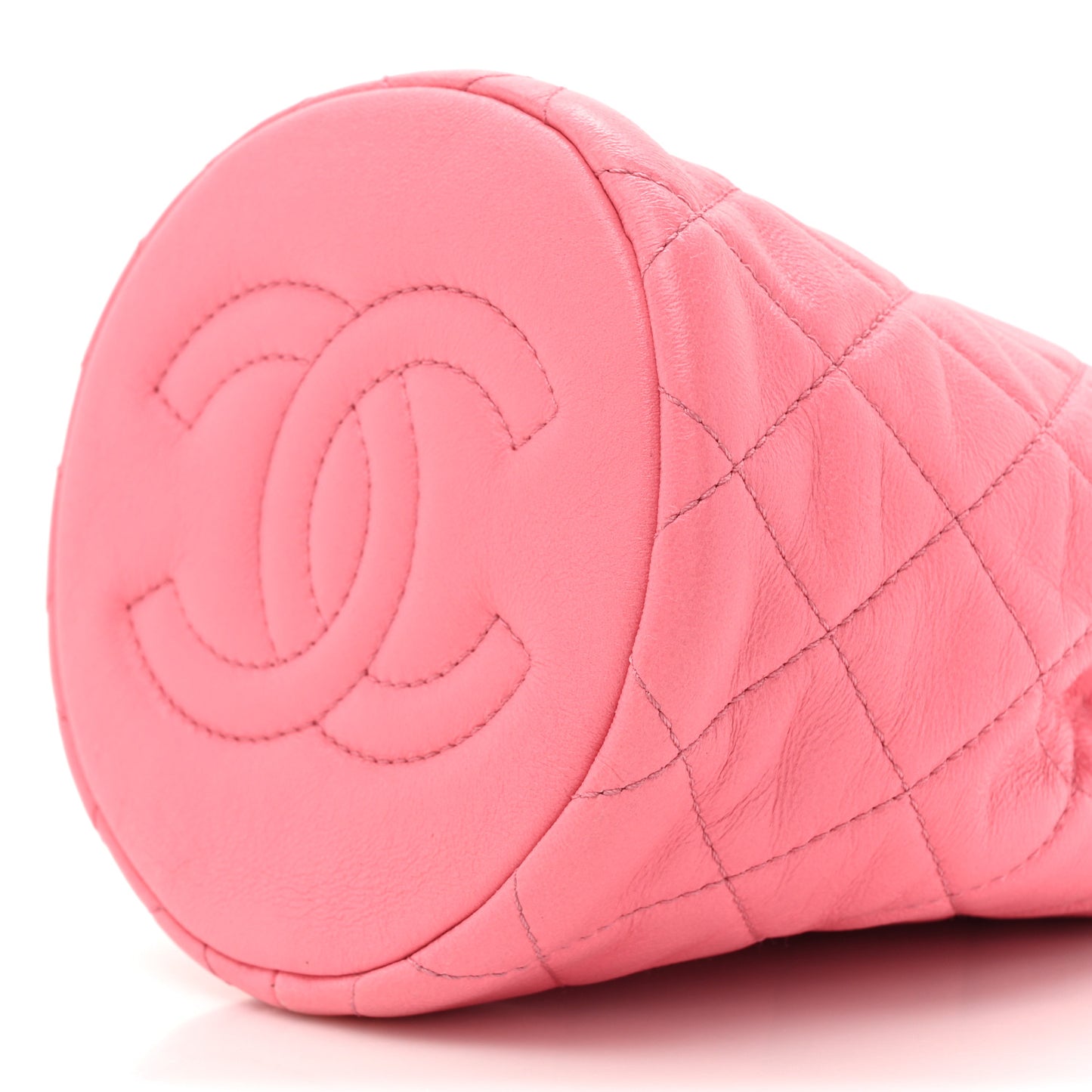Lambskin Quilted Pearl Crush Drawstring Bag Pink